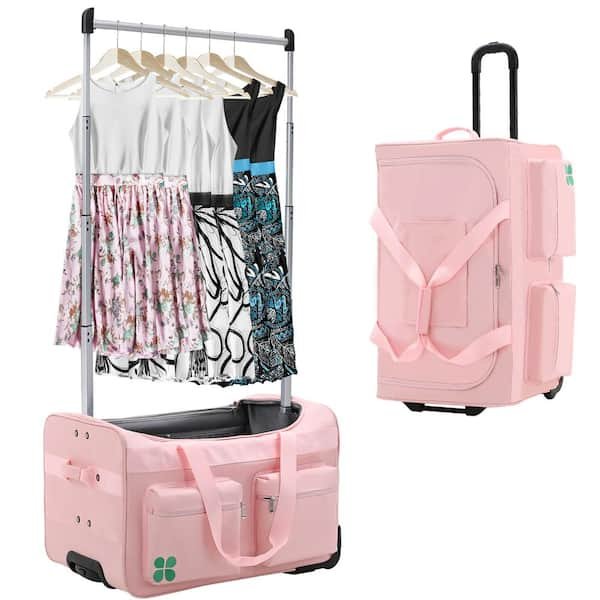 Rolling Garment Bag Dance Bag w/Rack and Changing Station Outdoor Storage Cabinet, Pink